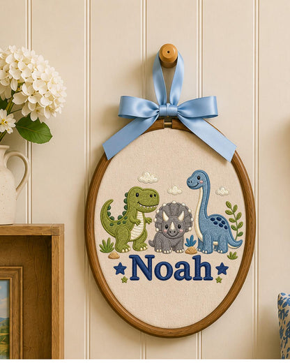 Personalized Embroidered Dinosaur Ornament, Custom Baby Name Hoop, Dino Nursery Wall Decor, Baby Boy Gift, Newborn Keepsake