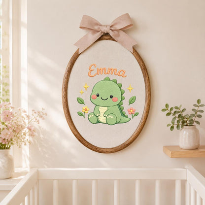 Personalized Embroidered Dinosaur Hoop Art, Custom Name Nursery Decor
