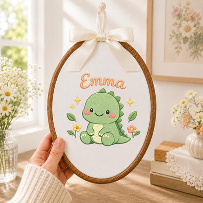 Personalized Embroidered Dinosaur Hoop Art, Custom Name Nursery Decor