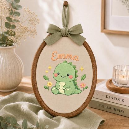 Personalized Embroidered Dinosaur Hoop Art, Custom Name Nursery Decor