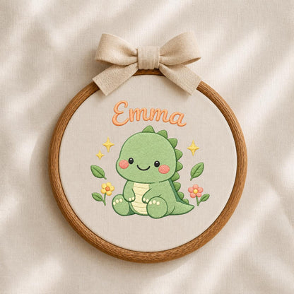 Personalized Embroidered Dinosaur Hoop Art, Custom Name Nursery Decor