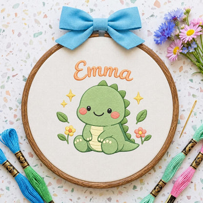 Personalized Embroidered Dinosaur Hoop Art, Custom Name Nursery Decor