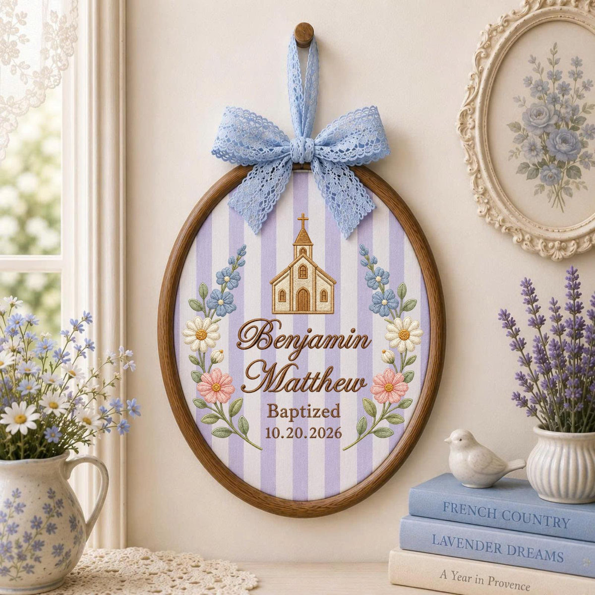 Personalized Embroidered Ornament, Baptism Name Hoop, Christian Baby Gift, Church Nursery Decor, Christening Keepsake, Baptism Date Gift