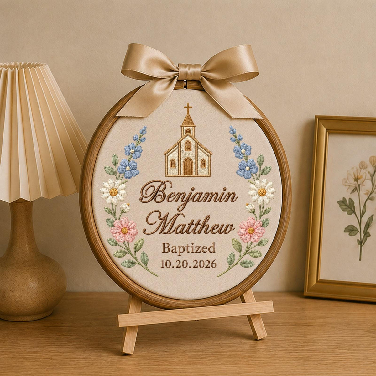Personalized Embroidered Ornament, Baptism Name Hoop, Christian Baby Gift, Church Nursery Decor, Christening Keepsake, Baptism Date Gift