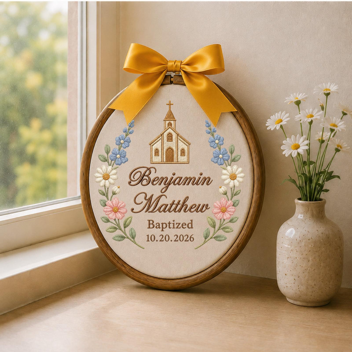 Personalized Embroidered Ornament, Baptism Name Hoop, Christian Baby Gift, Church Nursery Decor, Christening Keepsake, Baptism Date Gift