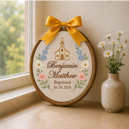 Personalized Embroidered Ornament, Baptism Name Hoop, Christian Baby Gift, Church Nursery Decor, Christening Keepsake, Baptism Date Gift