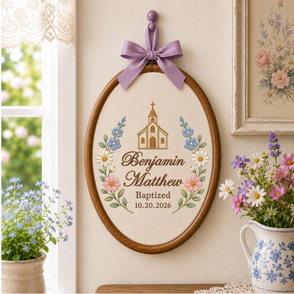 Personalized Embroidered Ornament, Baptism Name Hoop, Christian Baby Gift, Church Nursery Decor, Christening Keepsake, Baptism Date Gift