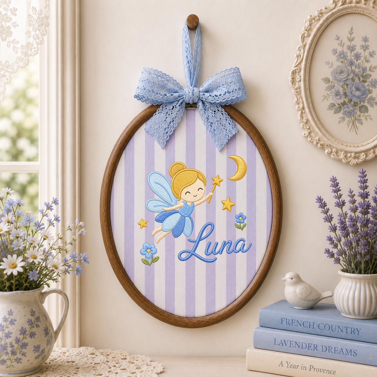 Personalized Embroidered Fairy Hoop Art, Custom Name Nursery Decor