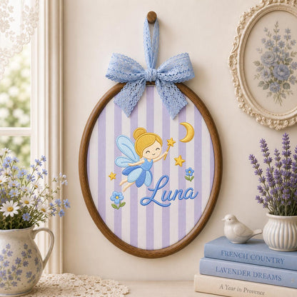 Personalized Embroidered Fairy Hoop Art, Custom Name Nursery Decor