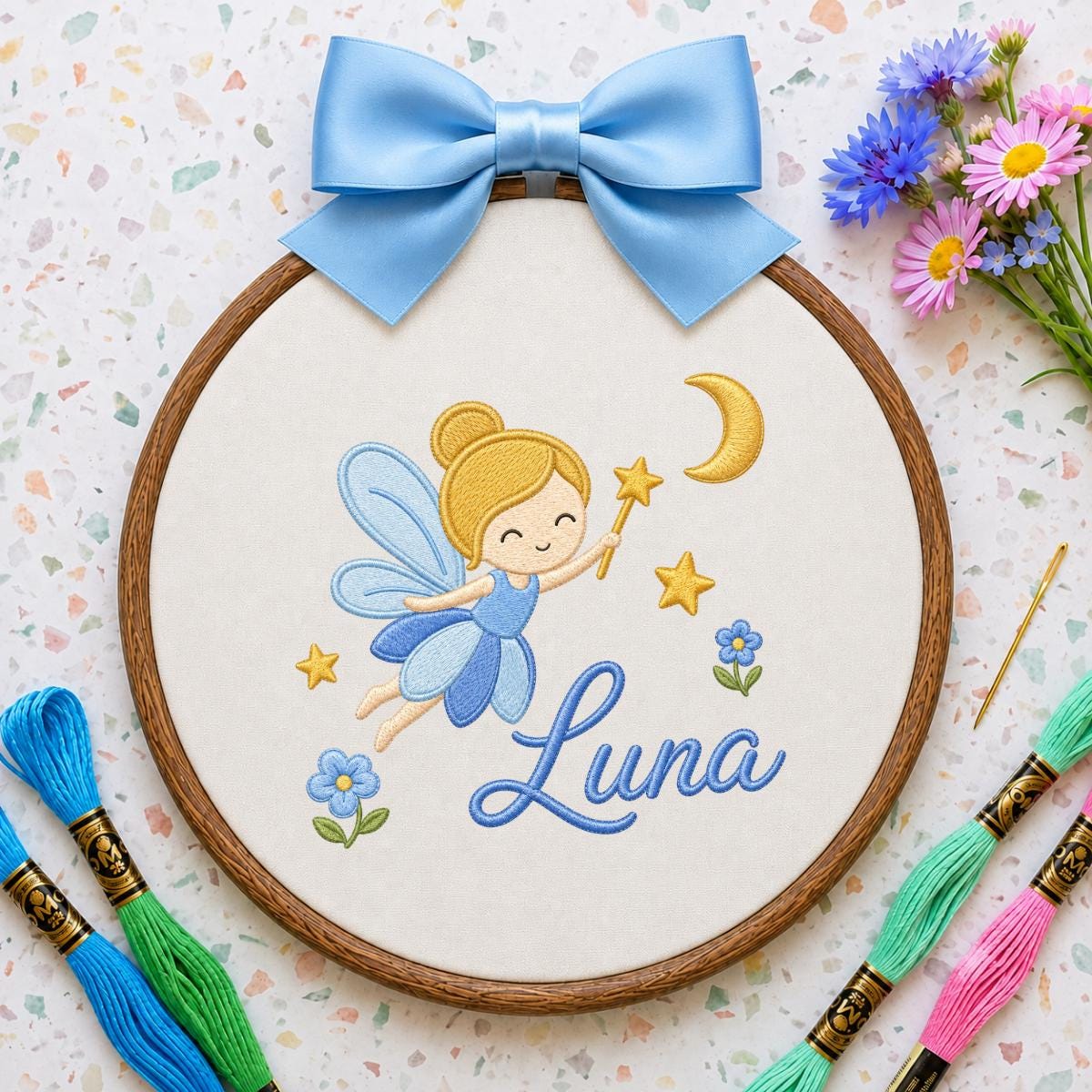 Personalized Embroidered Fairy Hoop Art, Custom Name Nursery Decor