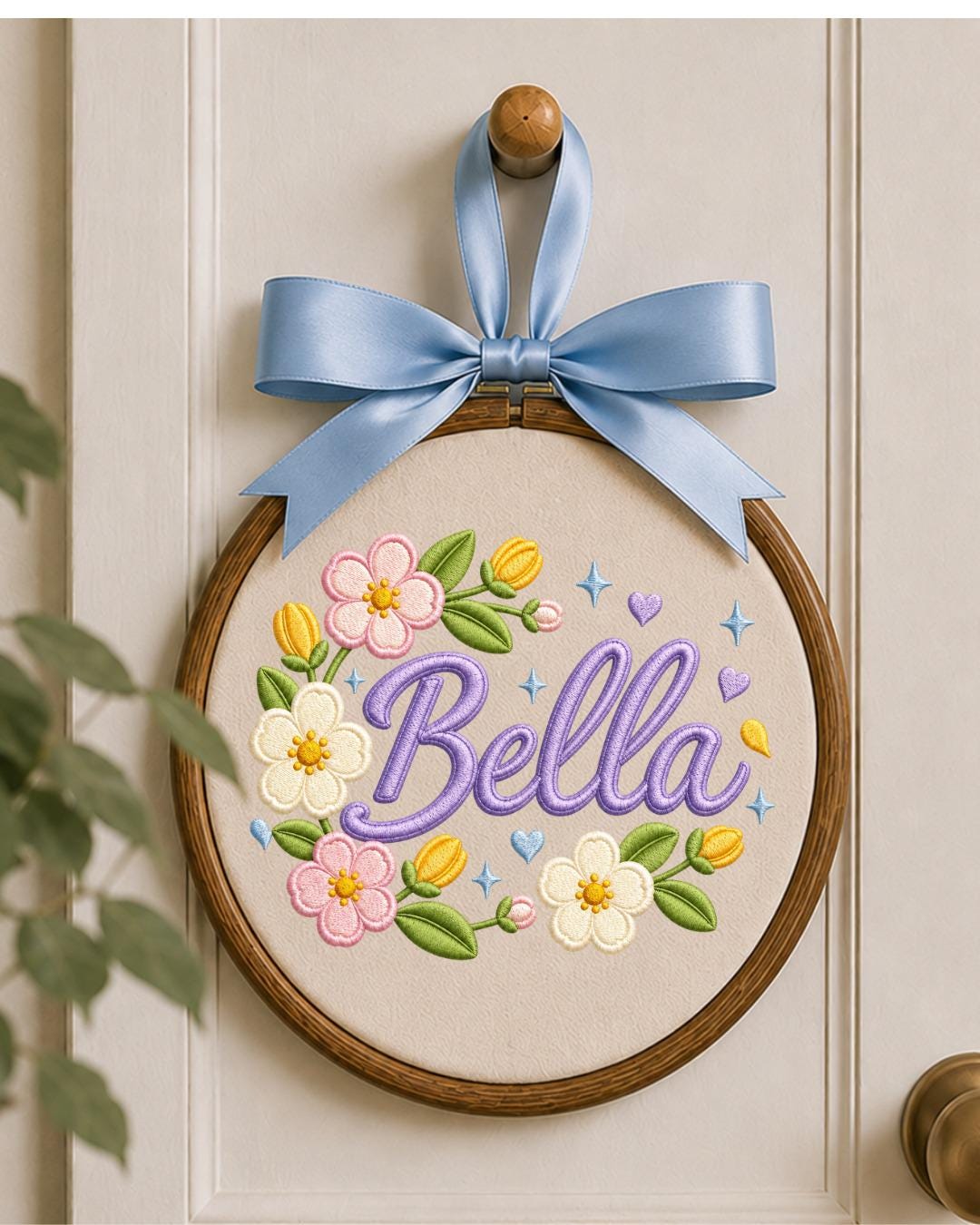 Personalized Embroidered Floral Name Ornament, Custom Baby Name Hoop, Flower Nursery Wall Decor, Baby Girl Gift, Newborn Keepsake