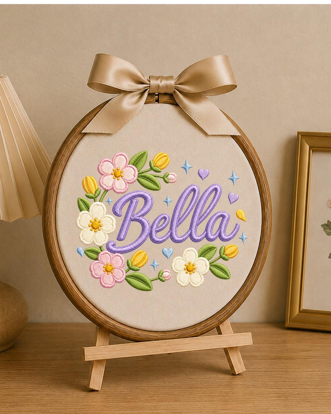 Personalized Embroidered Floral Name Ornament, Custom Baby Name Hoop, Flower Nursery Wall Decor, Baby Girl Gift, Newborn Keepsake