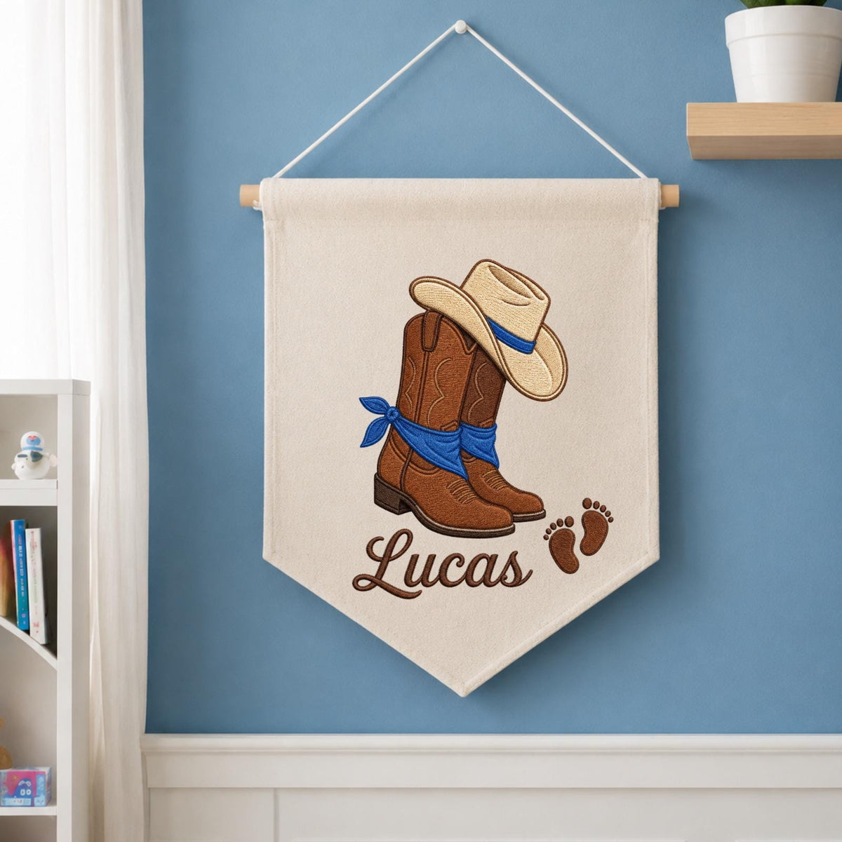 Personalized Embroidered Cowboy Wall Hanging Banner, Custom Baby Name Sign, Western Nursery Decor, Baby Shower Gift, Cowboy Baby Room Decor