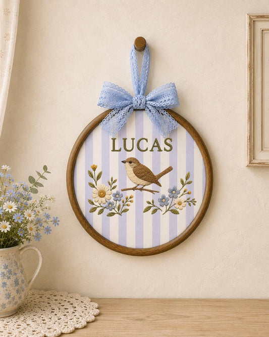 Personalized Embroidered Bird Ornament, Custom Baby Name Hoop, Floral Bird Nursery Decor, Woodland Baby Gift, Newborn Keepsake
