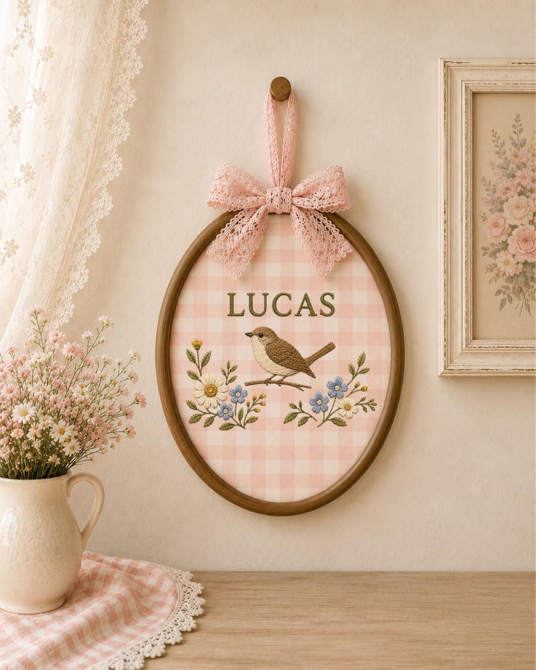 Personalized Embroidered Bird Ornament, Custom Baby Name Hoop, Floral Bird Nursery Decor, Woodland Baby Gift, Newborn Keepsake