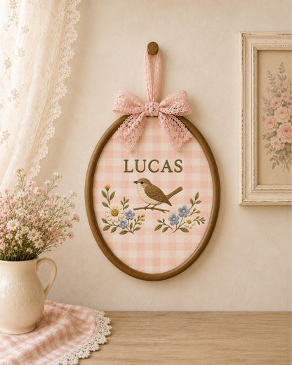 Personalized Embroidered Bird Ornament, Custom Baby Name Hoop, Floral Bird Nursery Decor, Woodland Baby Gift, Newborn Keepsake