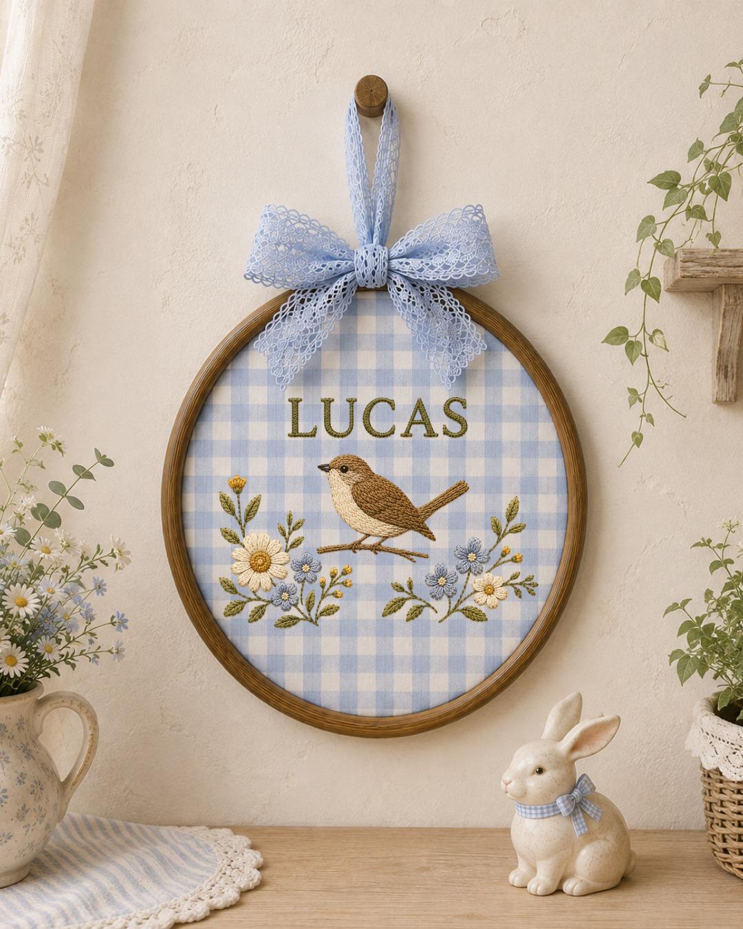Personalized Embroidered Bird Ornament, Custom Baby Name Hoop, Floral Bird Nursery Decor, Woodland Baby Gift, Newborn Keepsake