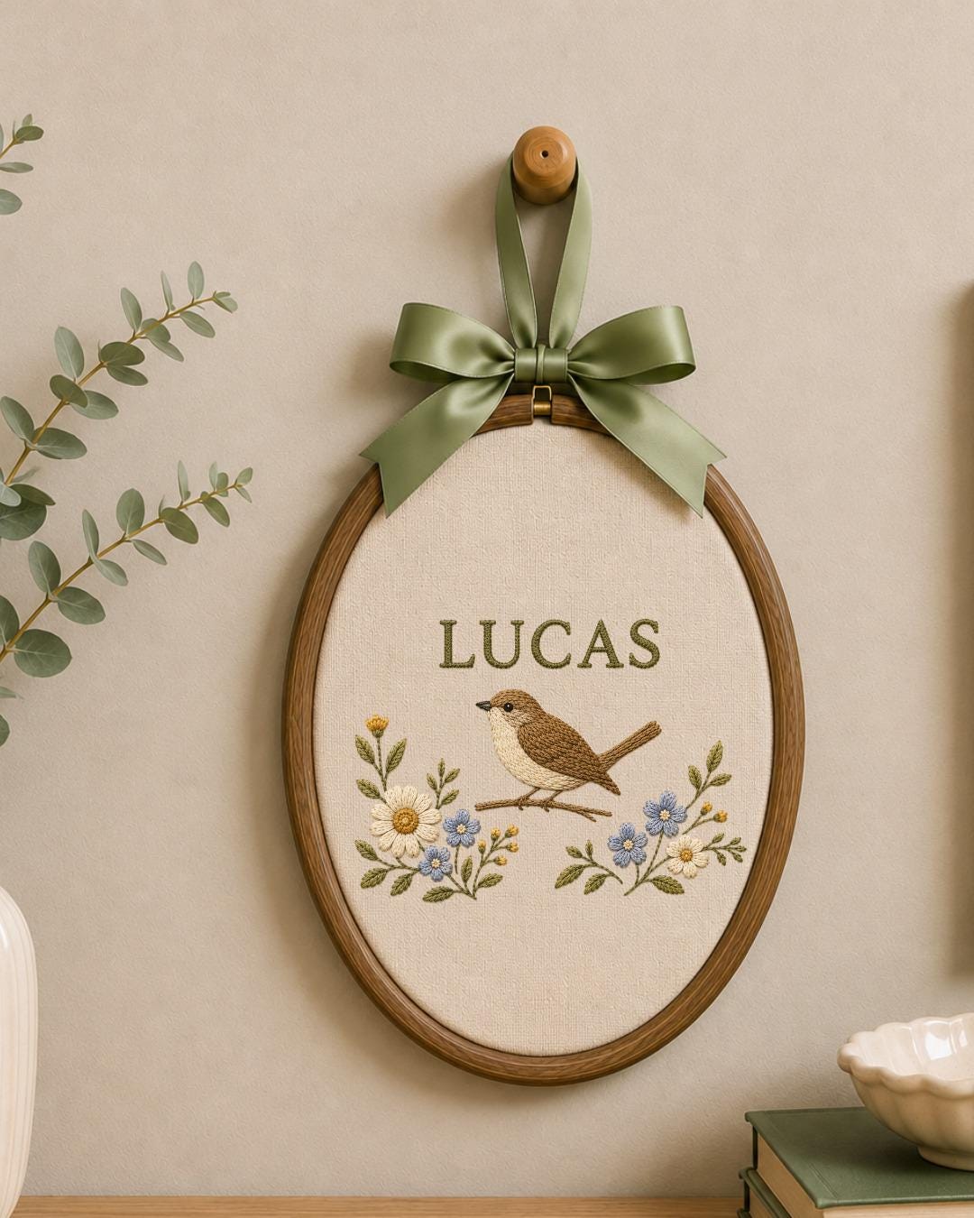 Personalized Embroidered Bird Ornament, Custom Baby Name Hoop, Floral Bird Nursery Decor, Woodland Baby Gift, Newborn Keepsake