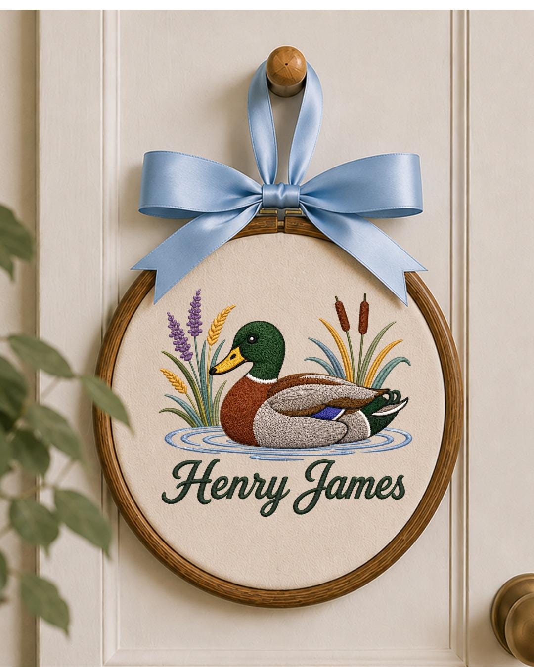 Personalized Embroidered Mallard Duck Ornament, Custom Baby Name Hoop, Duck Hunting Nursery Decor, Woodland Baby Gift, Newborn Keepsake