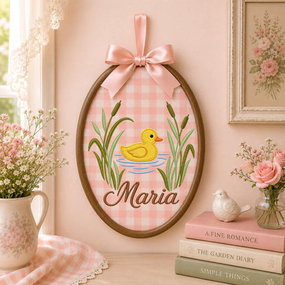 Personalized Embroidered Ornament, Duck Name Hoop, Baby Girl Nursery Decor, Yellow Duckling Wall Art, Baby Shower Gift, Newborn Keepsake