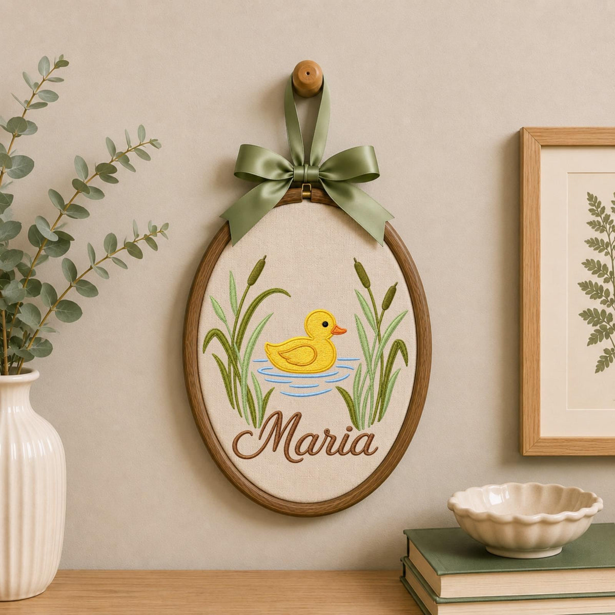 Personalized Embroidered Ornament, Duck Name Hoop, Baby Girl Nursery Decor, Yellow Duckling Wall Art, Baby Shower Gift, Newborn Keepsake
