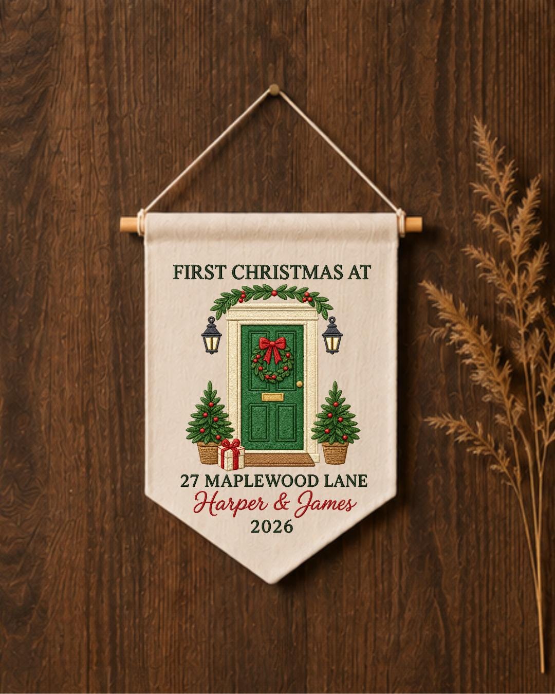 Personalized First Christmas Home Wall Hanging, Custom Address Embroidered Banner, New Home Christmas Decor, Couple Housewarming Gift 2026
