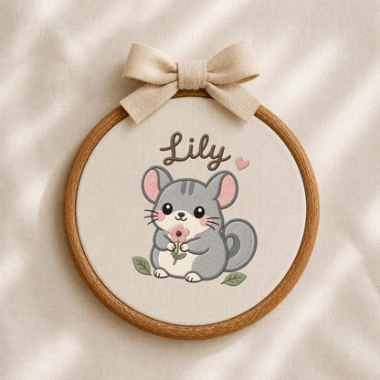 Personalized Chinchilla Embroidered Hoop Art, Custom Name Nursery Decor