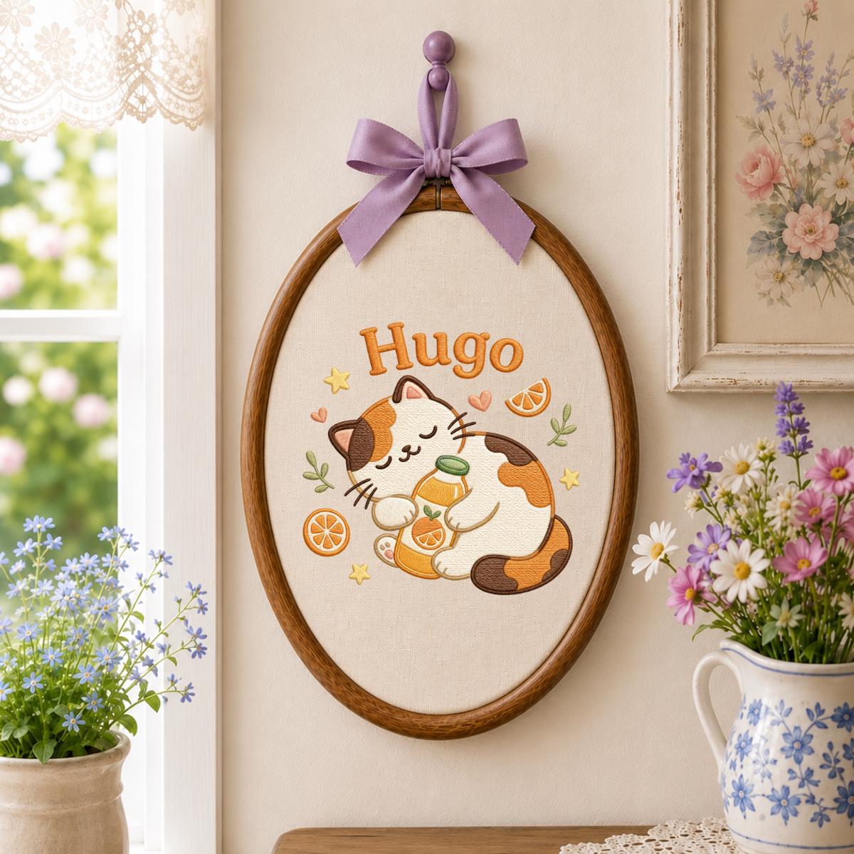 Personalized Embroidered Cat Hoop Art, Custom Name Nursery Decor