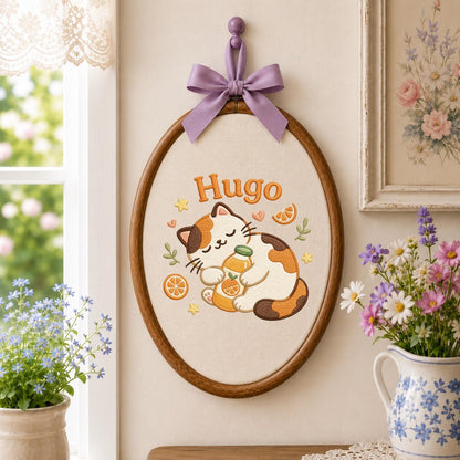 Personalized Embroidered Cat Hoop Art, Custom Name Nursery Decor