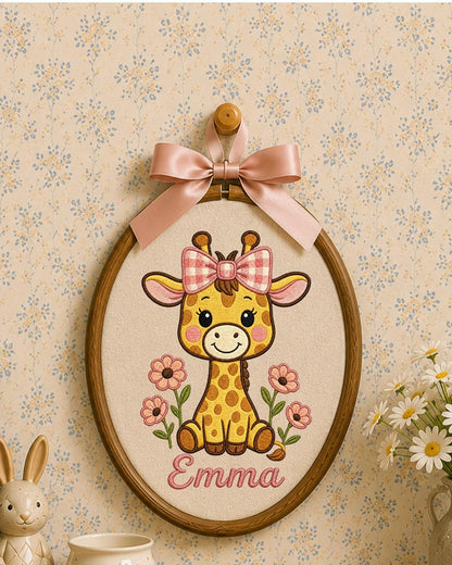 Personalized Embroidered Giraffe Ornament, Custom Baby Name Hoop, Floral Safari Nursery Decor, Baby Girl Gift, Newborn Keepsake