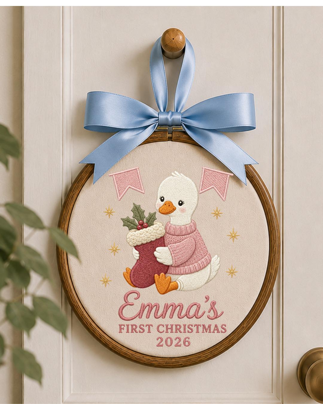 Personalized Embroidered First Christmas Ornament, Custom Baby Name Goose Hoop, Baby Girl Christmas 2026 Keepsake, Nursery Decor