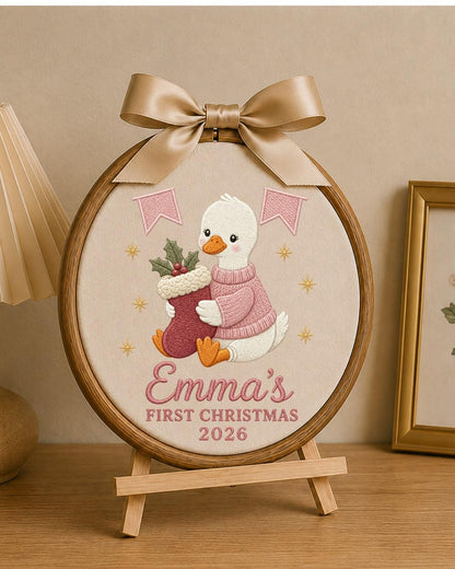 Personalized Embroidered First Christmas Ornament, Custom Baby Name Goose Hoop, Baby Girl Christmas 2026 Keepsake, Nursery Decor