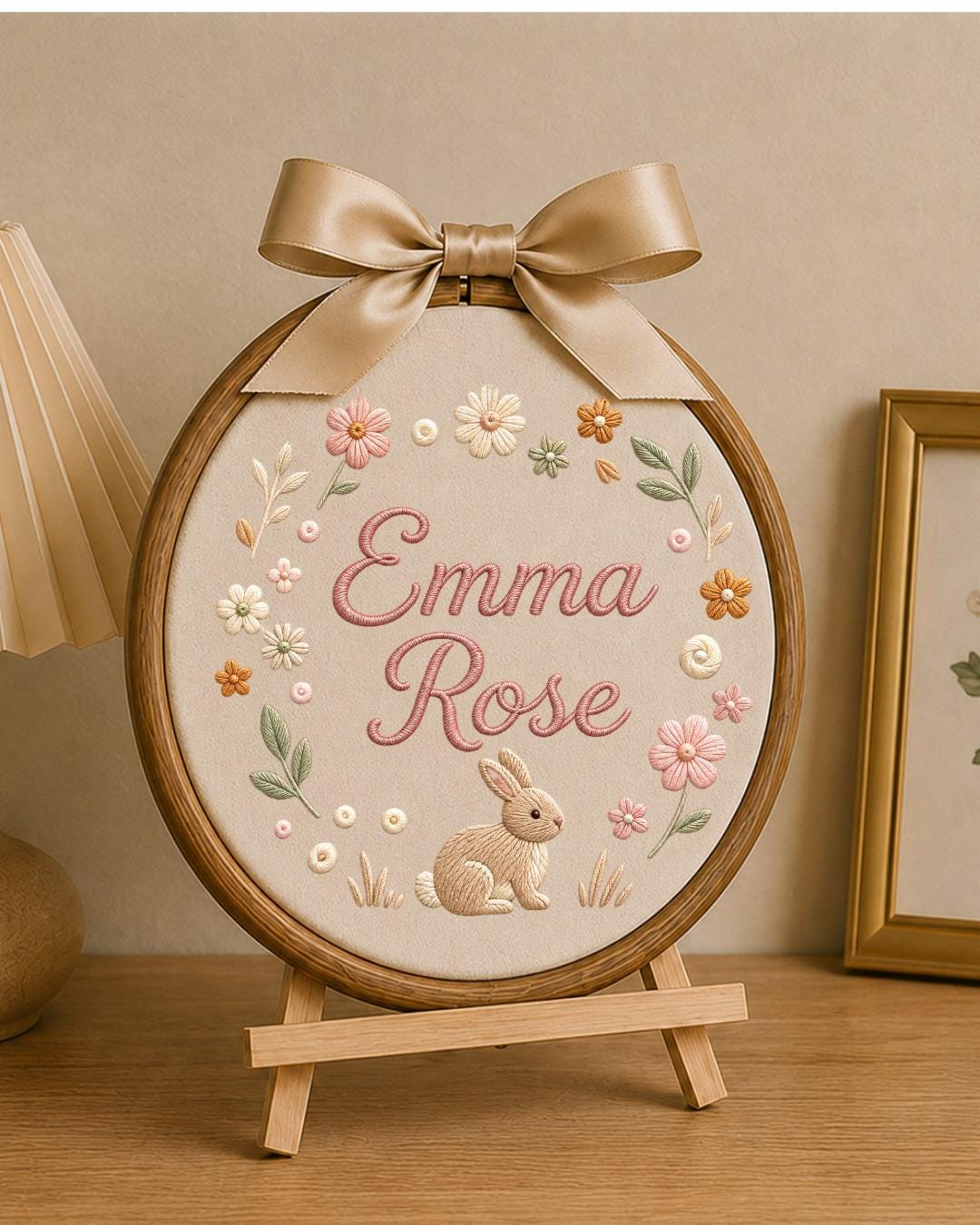 Personalized Embroidered Bunny Ornament, Custom Baby Name Hoop, Floral Nursery Wall Decor, Baby Girl Gift, Newborn Keepsake