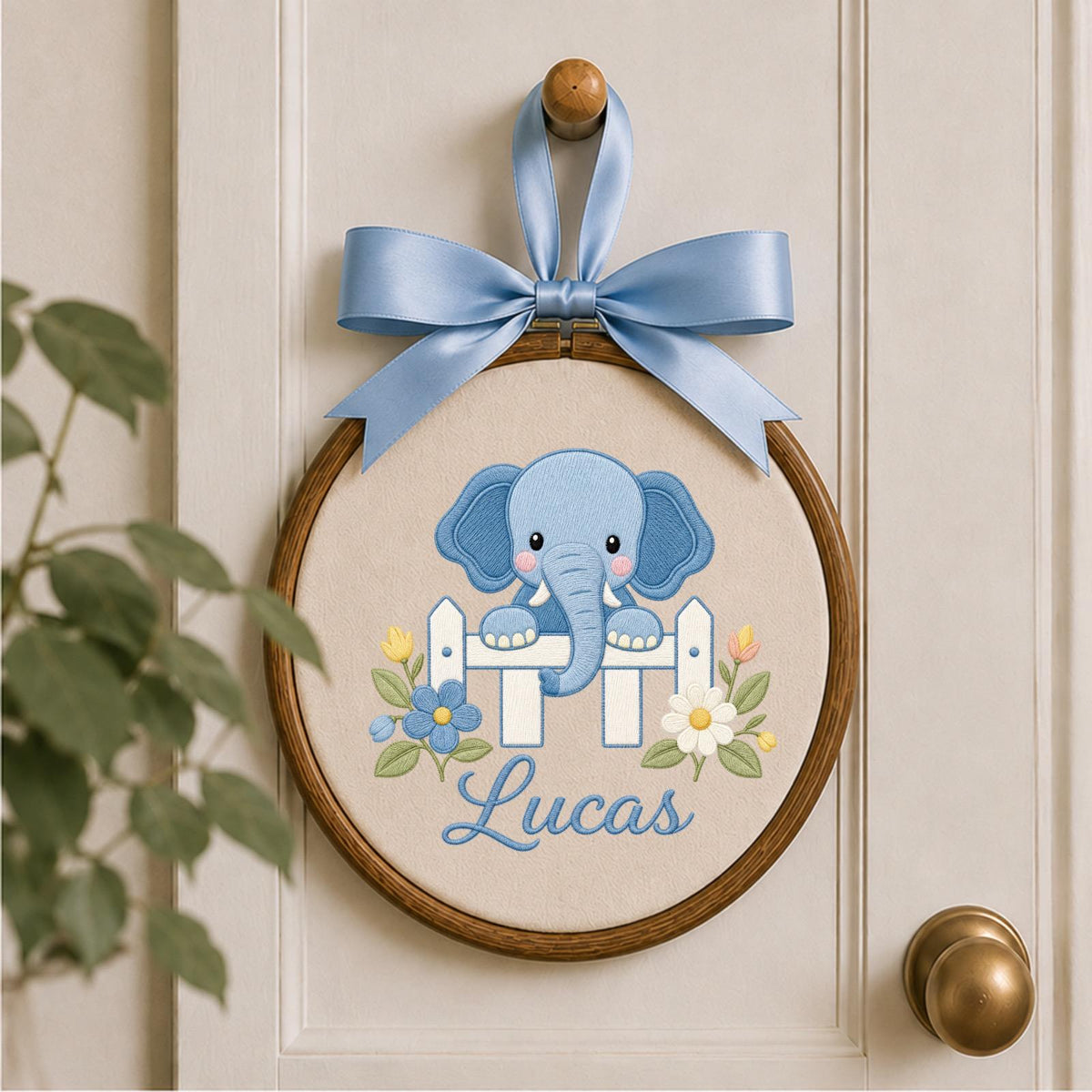 Personalized Embroidered Ornament, Elephant Name Hoop, Baby Boy Nursery Decor, Floral Newborn Gift, Baby Shower Keepsake