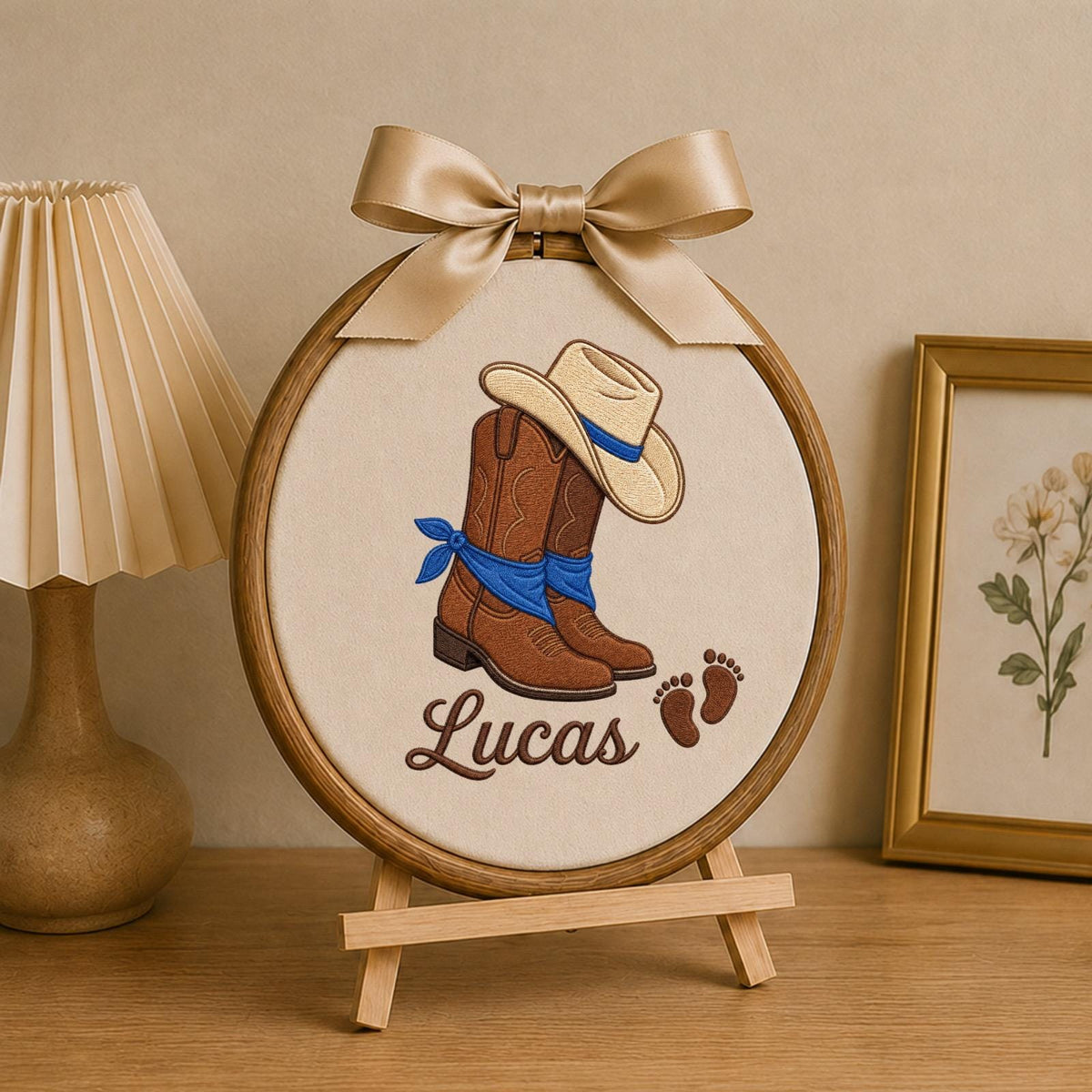 Personalized Embroidered Ornament, Cowboy Baby Name Hoop, Western Nursery Decor, Baby Boy Shower Gift, Rustic Newborn Keeếpak