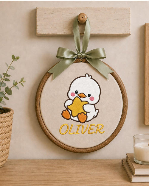 Personalized Embroidered Duckling Ornament, Custom Baby Name Hoop, Cute Duck Nursery Decor, Baby Boy Gift, Newborn Keepsake