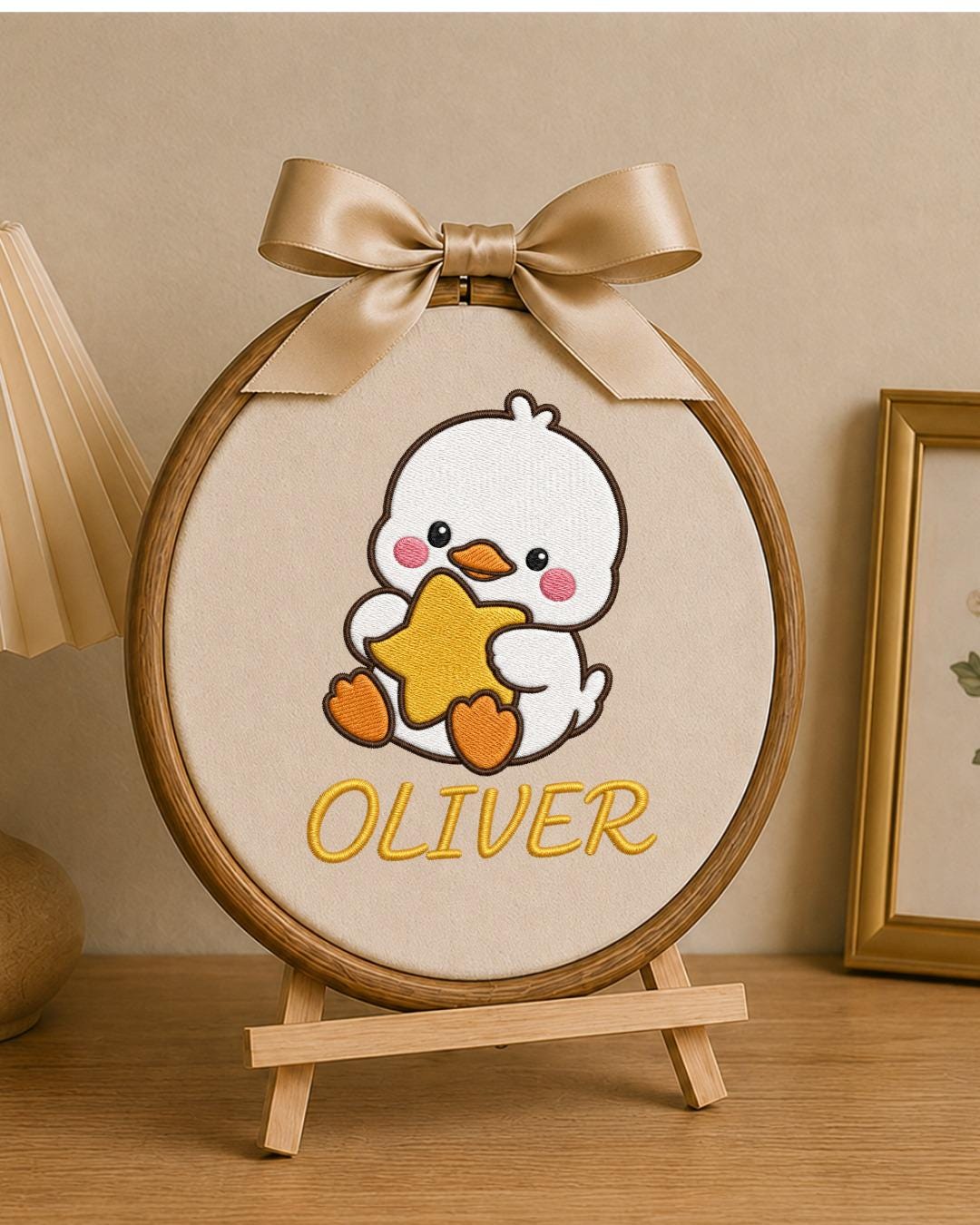 Personalized Embroidered Duckling Ornament, Custom Baby Name Hoop, Cute Duck Nursery Decor, Baby Boy Gift, Newborn Keepsake