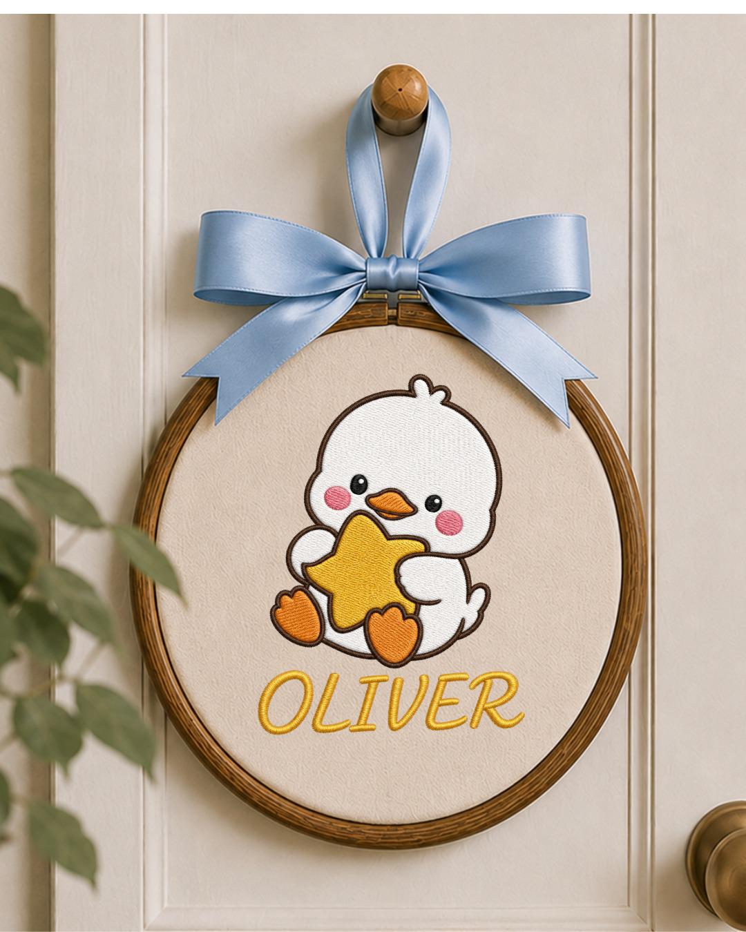 Personalized Embroidered Duckling Ornament, Custom Baby Name Hoop, Cute Duck Nursery Decor, Baby Boy Gift, Newborn Keepsake