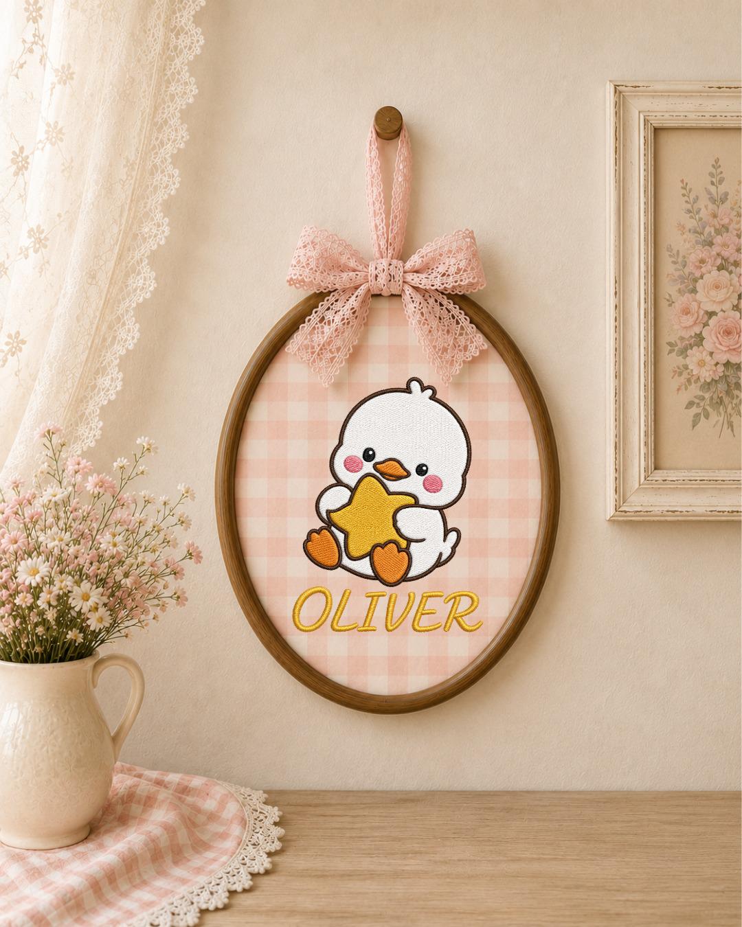 Personalized Embroidered Duckling Ornament, Custom Baby Name Hoop, Cute Duck Nursery Decor, Baby Boy Gift, Newborn Keepsake