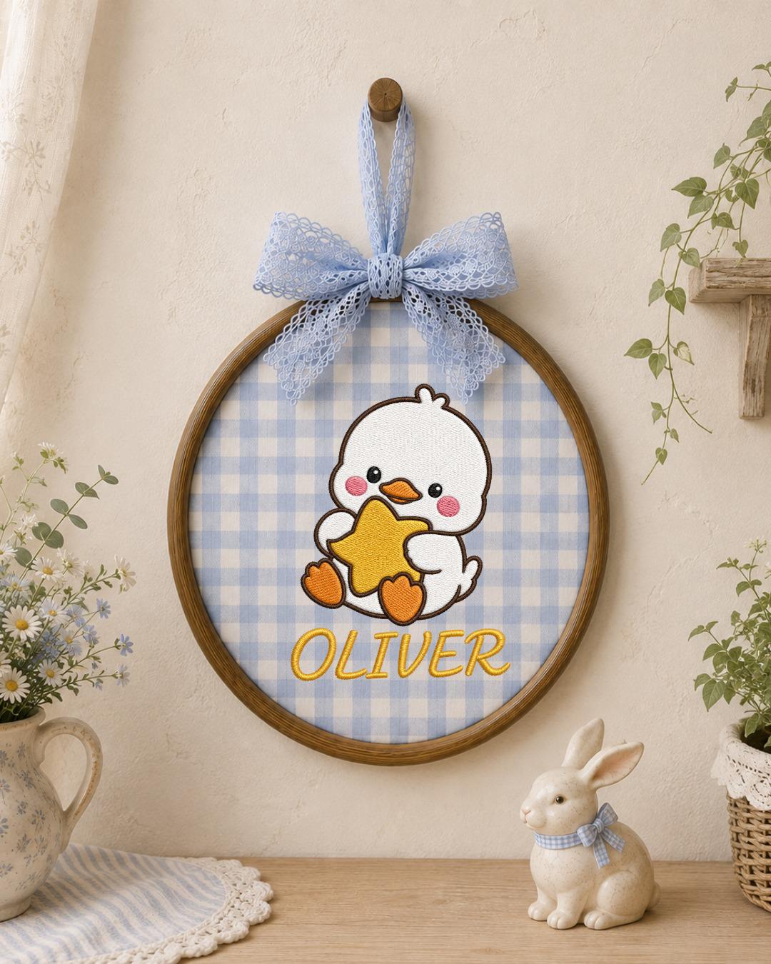 Personalized Embroidered Duckling Ornament, Custom Baby Name Hoop, Cute Duck Nursery Decor, Baby Boy Gift, Newborn Keepsake