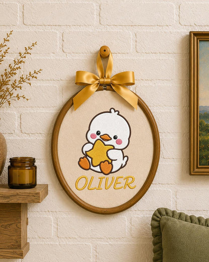Personalized Embroidered Duckling Ornament, Custom Baby Name Hoop, Cute Duck Nursery Decor, Baby Boy Gift, Newborn Keepsake