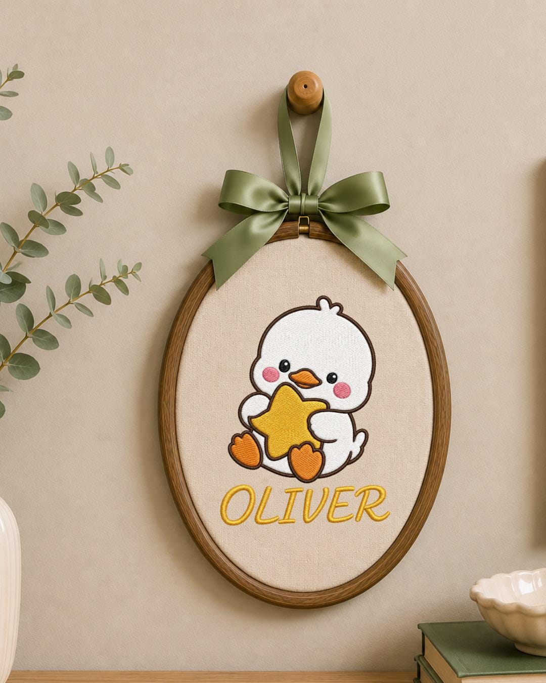 Personalized Embroidered Duckling Ornament, Custom Baby Name Hoop, Cute Duck Nursery Decor, Baby Boy Gift, Newborn Keepsake