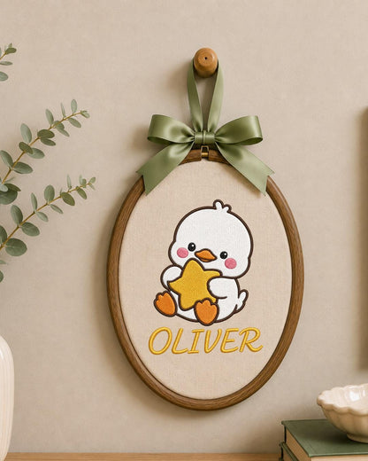 Personalized Embroidered Duckling Ornament, Custom Baby Name Hoop, Cute Duck Nursery Decor, Baby Boy Gift, Newborn Keepsake