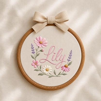 Personalized Embroidered Floral Hoop Art, Custom Name Nursery Decor