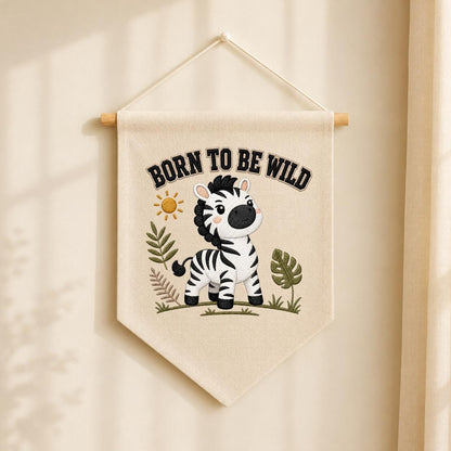 Embroidered Safari Zebra Canvas Pennant Banner, Nursery Wall Hanging Sign