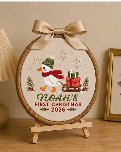Personalized Embroidered First Christmas Ornament, Custom Baby Name Goose Hoop, Baby’s First Christmas 2026 Keepsake, Holiday Decor