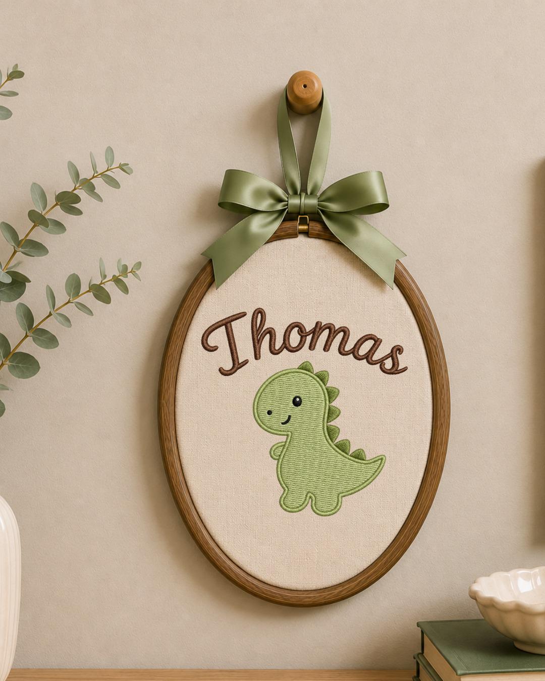 Personalized Dinosaur Embroidery Hoop, Custom Name Nursery Wall Decor, Baby Boy Dino Room Art, Handmade Baby Shower Gift