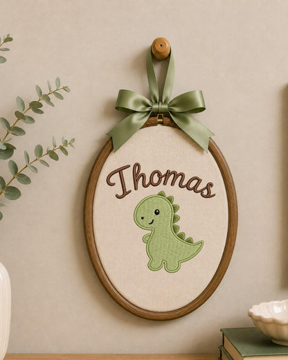 Personalized Dinosaur Embroidery Hoop, Custom Name Nursery Wall Decor, Baby Boy Dino Room Art, Handmade Baby Shower Gift