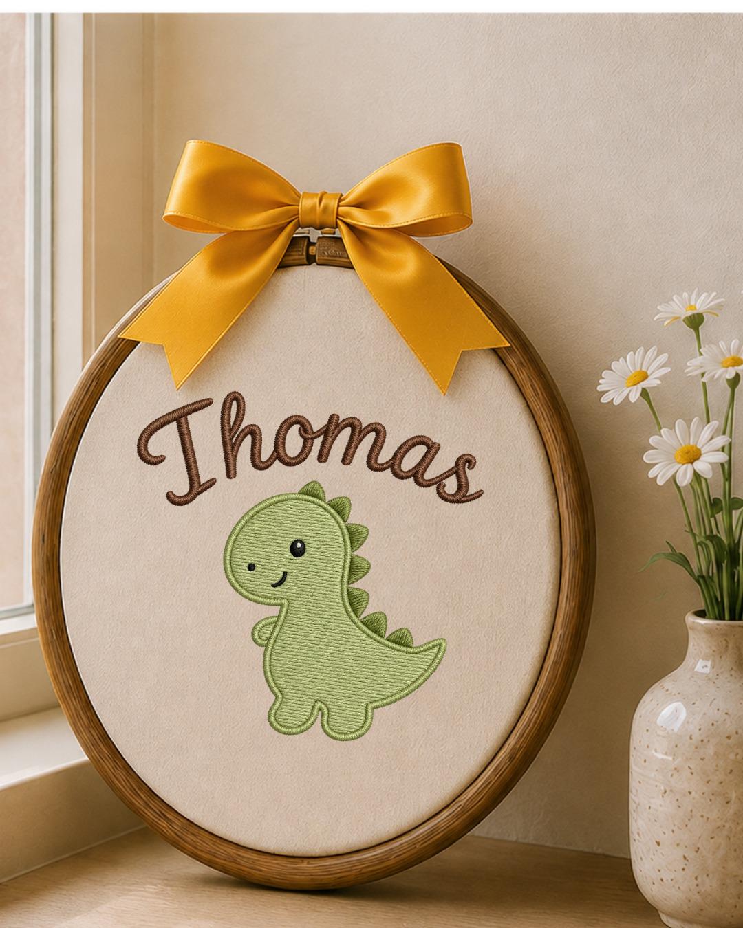 Personalized Dinosaur Embroidery Hoop, Custom Name Nursery Wall Decor, Baby Boy Dino Room Art, Handmade Baby Shower Gift