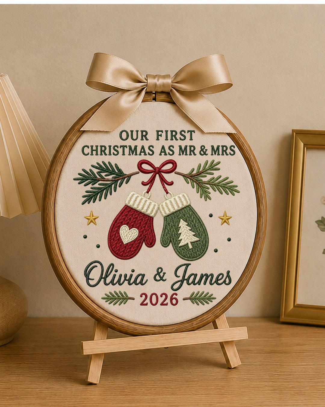 Personalized First Christmas As Mr and Mrs Embroidery Hoop, Custom Couple Names Christmas Decor, Newlywed Wedding Keepsake Gift 2026